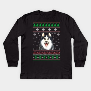 Cute Siberian Husky Dog Lover Ugly Christmas Sweater For Women And Men Funny Gifts Kids Long Sleeve T-Shirt